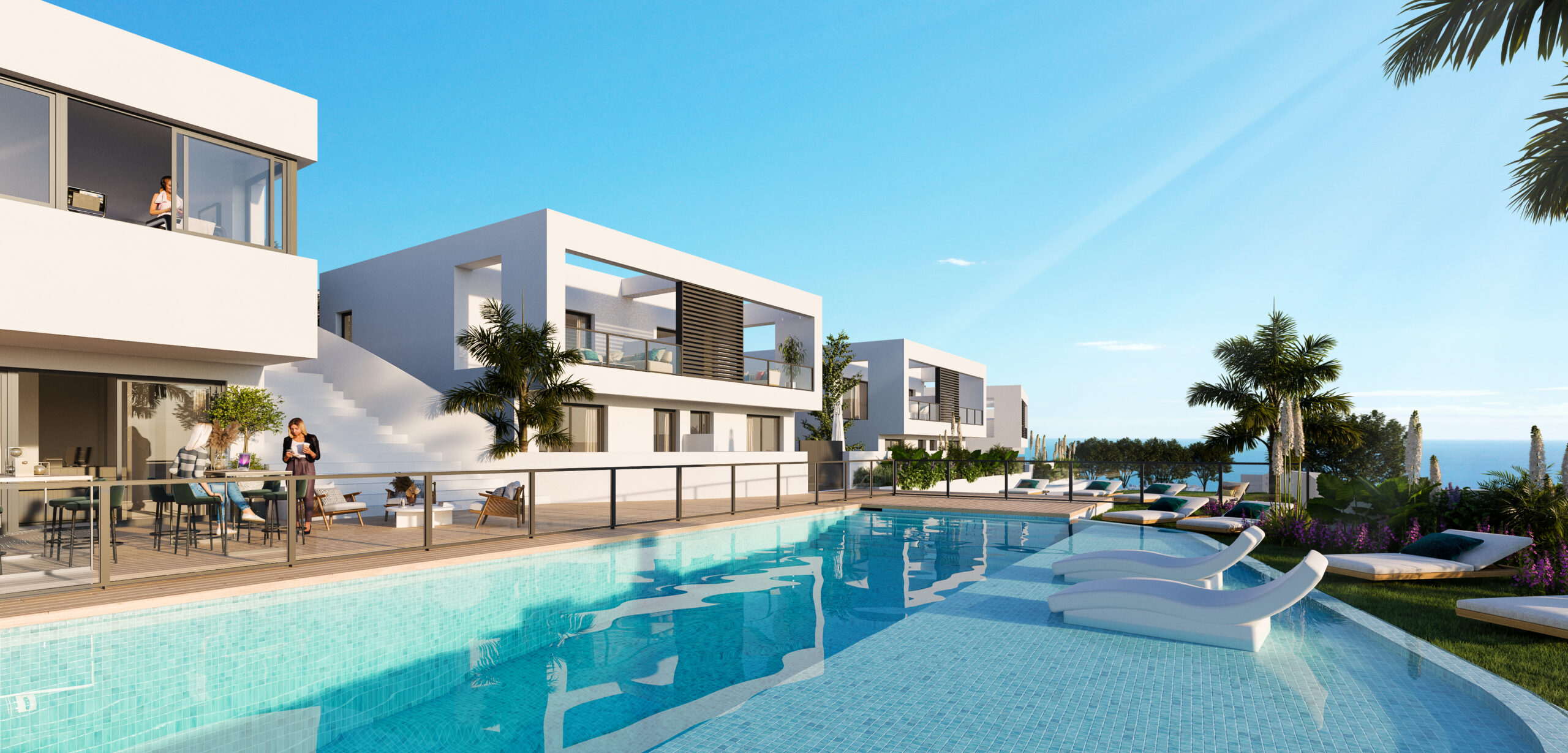 Alya Mijas – Exterior Facade _ Pool – 3D – L-R